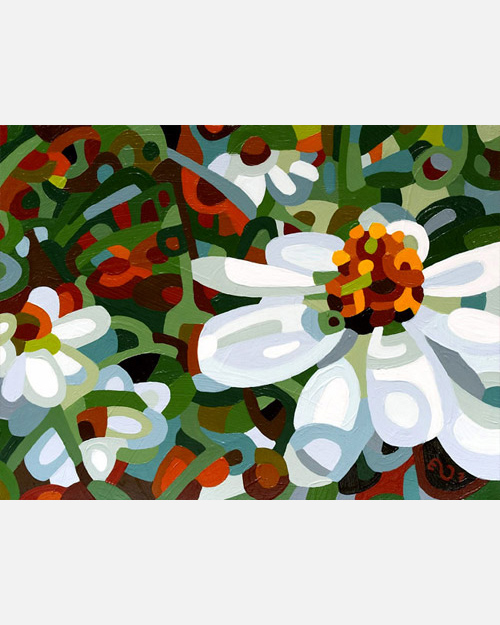 original abstract landscape painting of a field of white flowers on a summer day