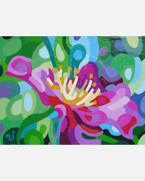 original abstract landscape painting of a pink summer flower
