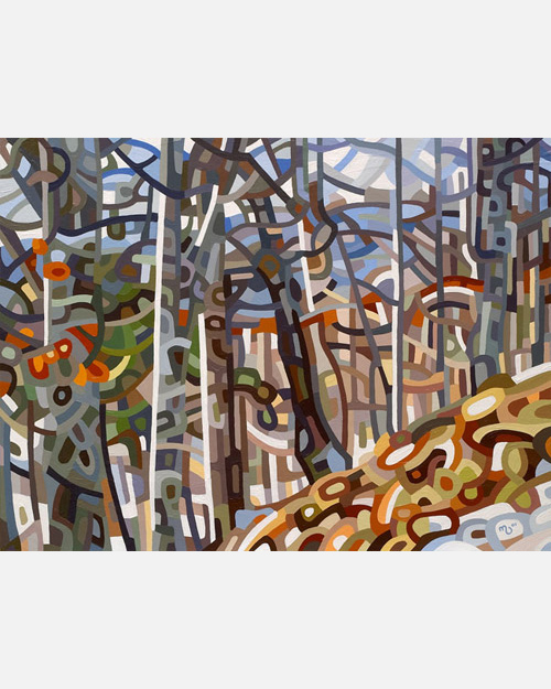 original abstract landscape painting of a forest hill in winter