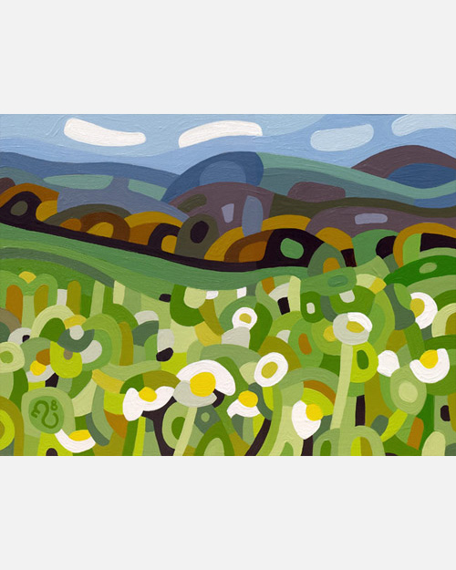 original abstract landscape painting of a field of summer daisies