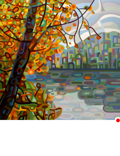 original abstract landscape painting of the reflections on a quiet gray lake
