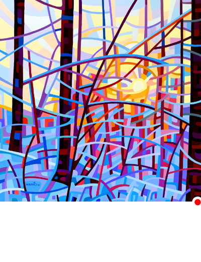 original abstract landscape painting of a sunrise in winter