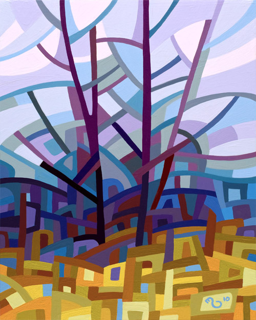 original abstract landscape painting of a field at dusk