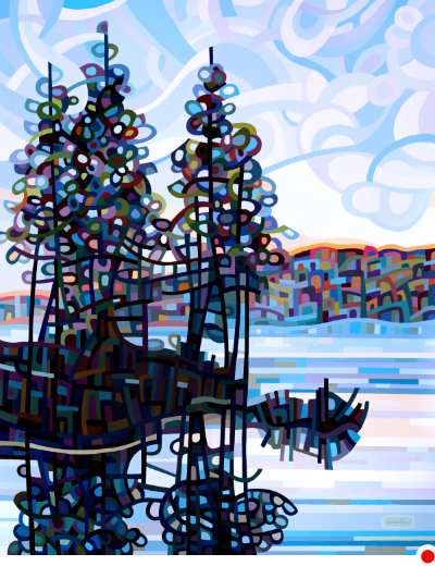 original abstract landscape painting of dawn in haliburton ontario