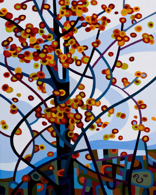 original abstract landscape painting of a fall tree