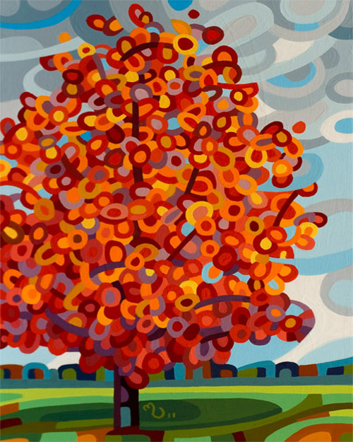 original abstract landscape painting of an autumn maple tree