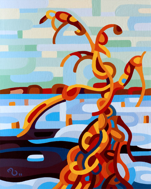 original abstract landscape painting of a corn field in winter