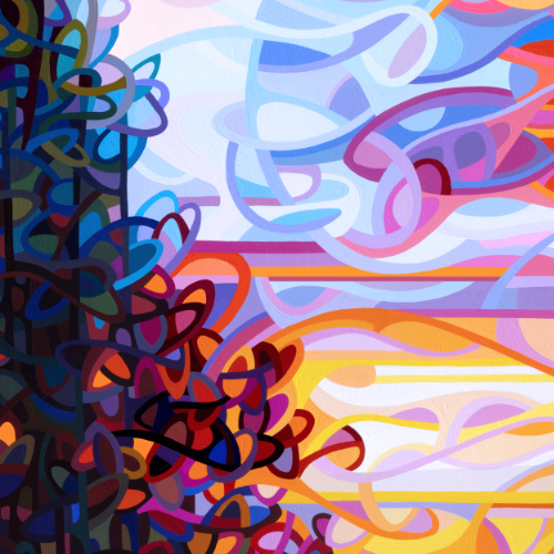 original abstract landscape painting of a sunset sky