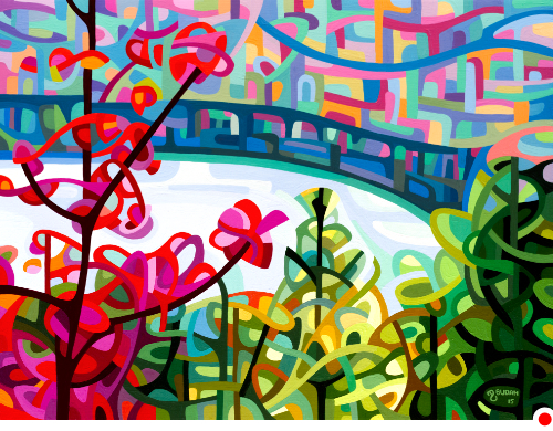 original abstract landscape painting overlooking a river