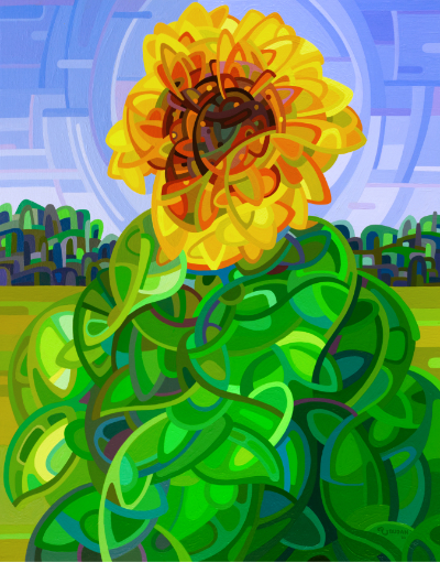 original abstract landscape summer blue sky colorful sunflower field