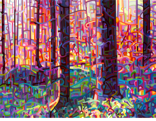 original abstract landscape forest pink purple blue green