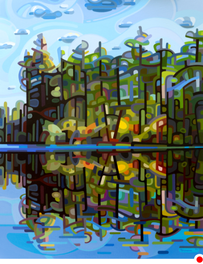 original abstract landscape summer evening lake reflections