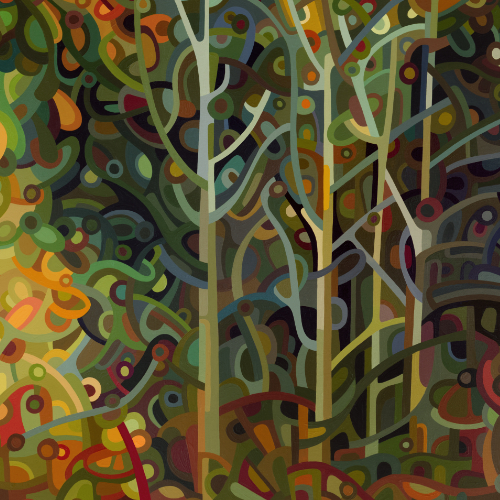 original abstract landscape painting mysterious walk in the autumn woods