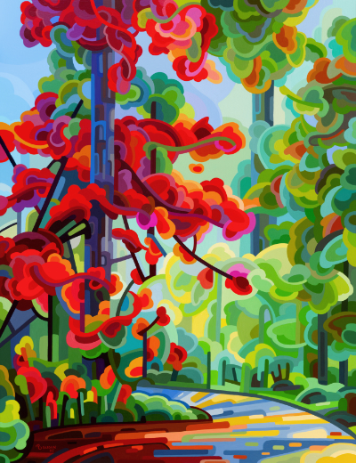 original abstract landscape painting of walk through an autmn forest