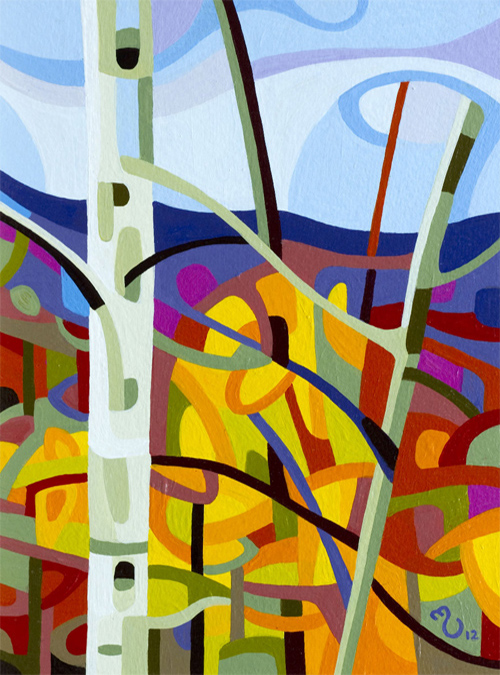 original abstract landscape study of a fall birch