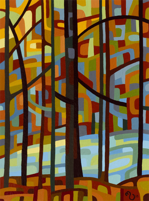 original abstract landscape study of a morning fall forest