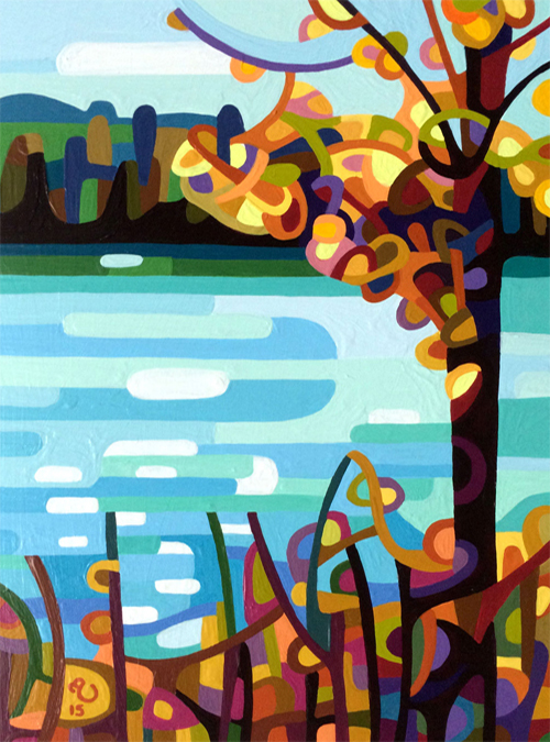 original abstract landscape study of an autumn lake