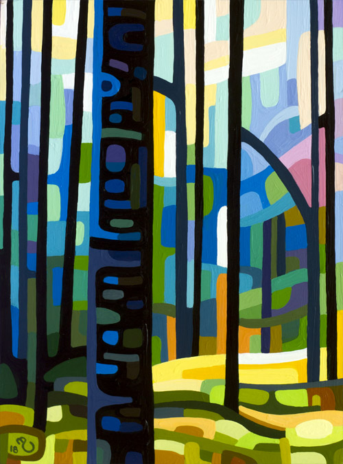original abstract landscape painting study of a fall lake and shore