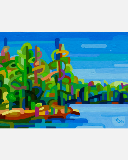original abstract landscape painting study summer forest lake
