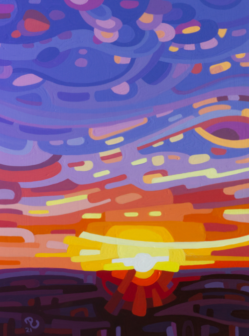 original abstract landscape painting study of a sunset sky