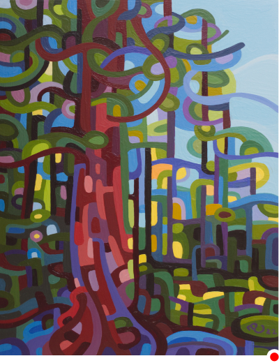 original abstract landscape painting study pines and rocks by the lake