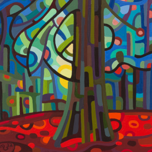 original abstract landscape painting study of a dark forest 