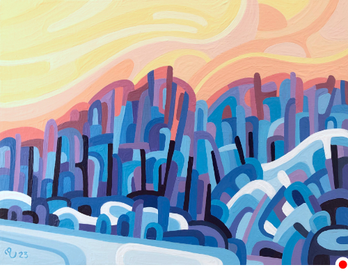 original abstract painting of a winter sunset