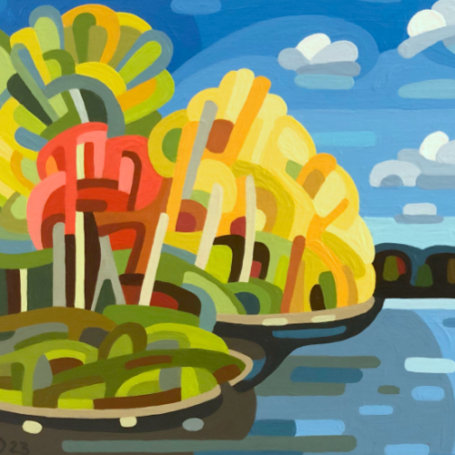 original abstract landscape painting study of a fall lake 