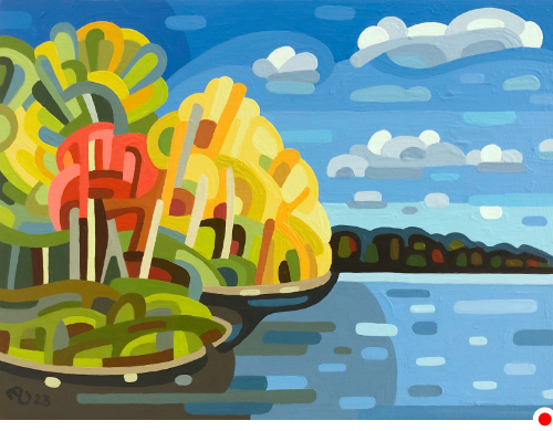 original abstract painting of a fall day at the lake