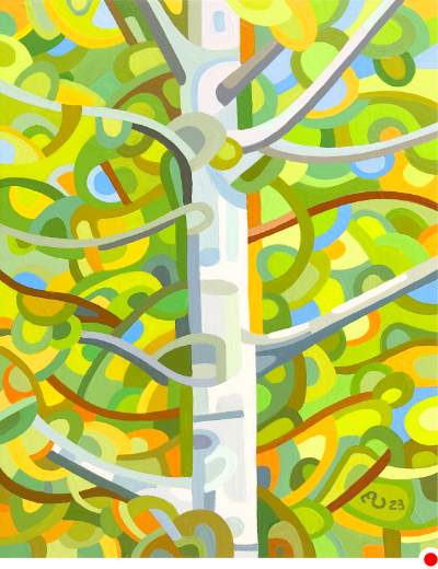 original abstract painting of a birch forest