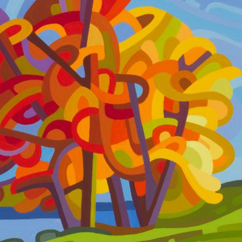 original abstract landscape painting study of an early fall maple lake 