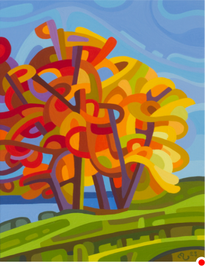 original abstract painting of an early fall tree