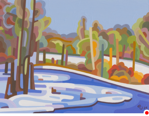 original abstract landscape painting study of a winter stream 