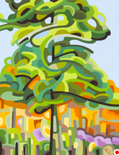 original abstract landscape painting study of a single pine